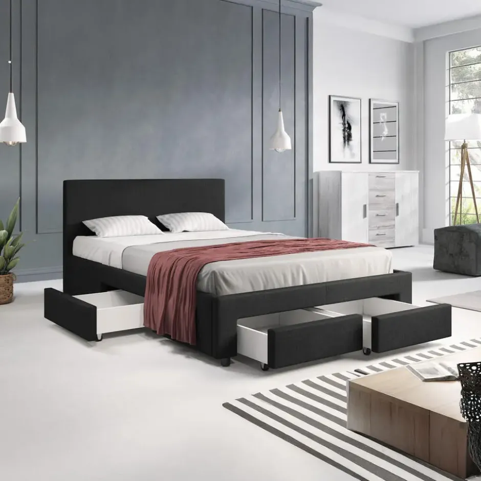 Meubella - Tweepersoonsbed Suente - Zwart - 140x200 cm