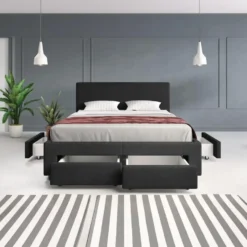 Meubella - Tweepersoonsbed Suente - Zwart - 140x200 cm