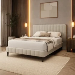 Meubella - Velamar - Tweepersoonsbed - Velvet beige - 140x200 cm