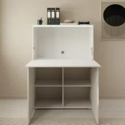 Meubella - Verity - Bureau uitklapbaar met LED - Wit - 90x42x125 cm