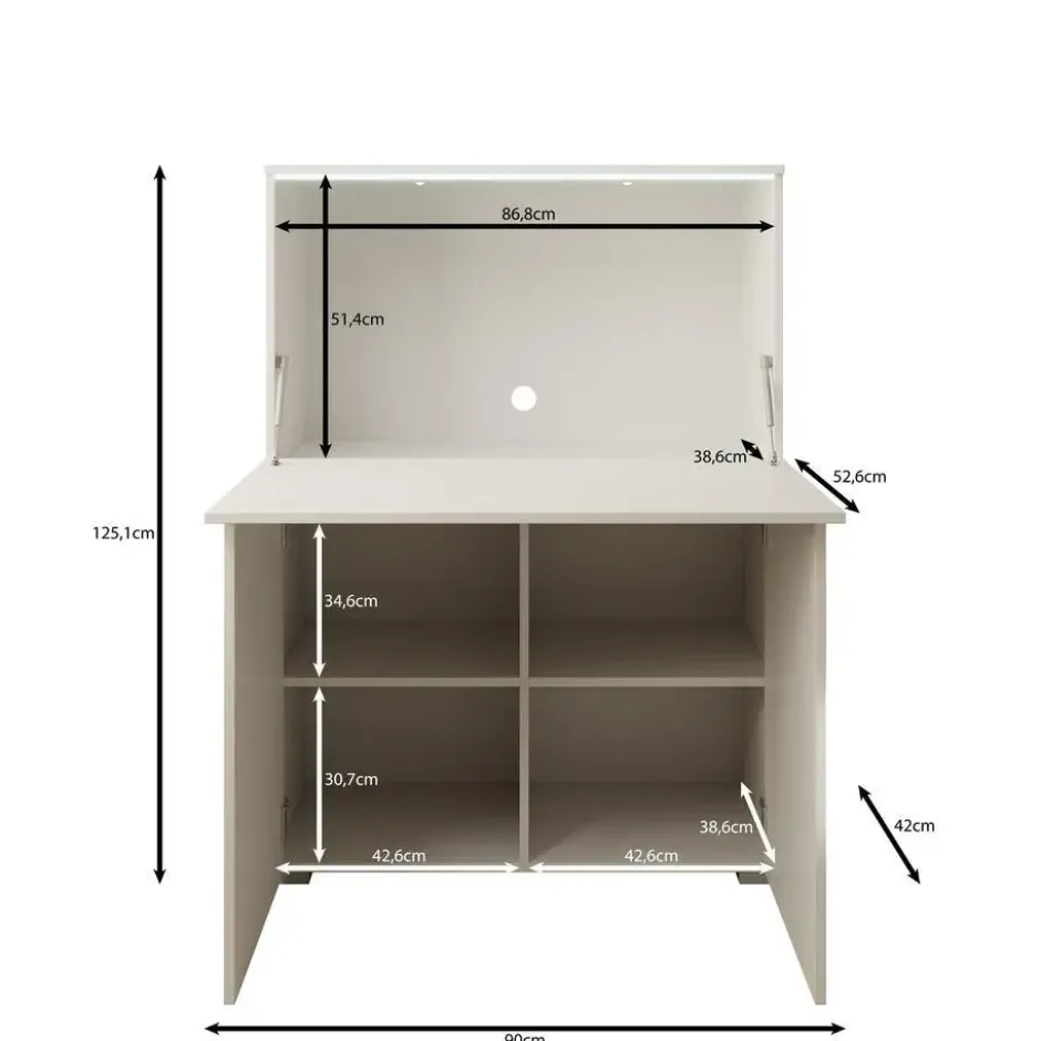 Meubella - Verity - Bureau uitklapbaar met LED - Wit - 90x42x125 cm