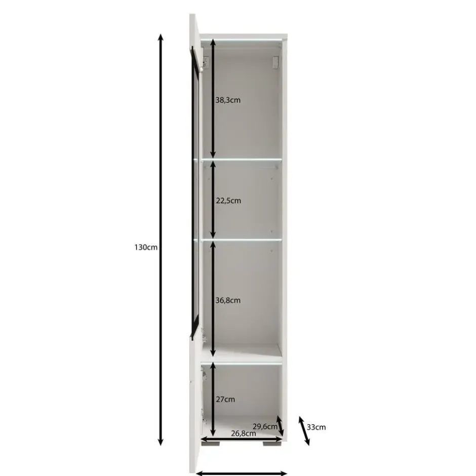 Meubella - Verity - Vitrinekast met LED - Wit - 30x33x130 cm