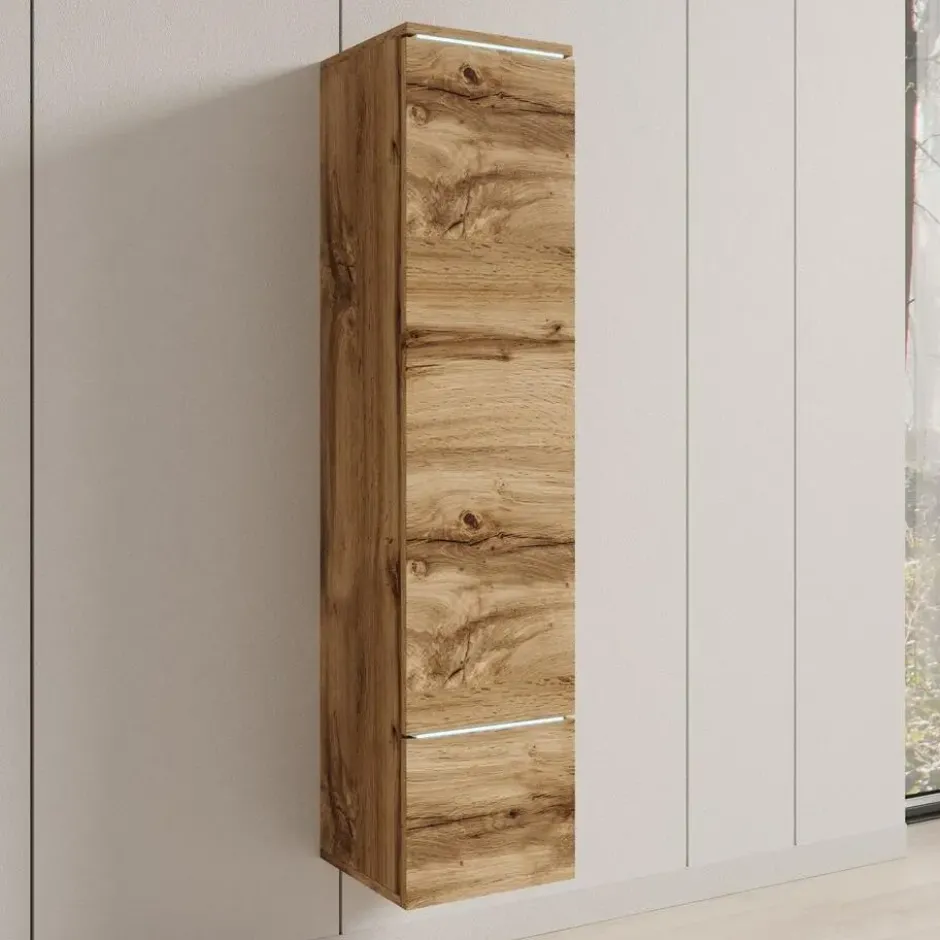 Meubella - Verity - Vitrinekast met LED - Eikenpatroon - 30x33x130 cm
