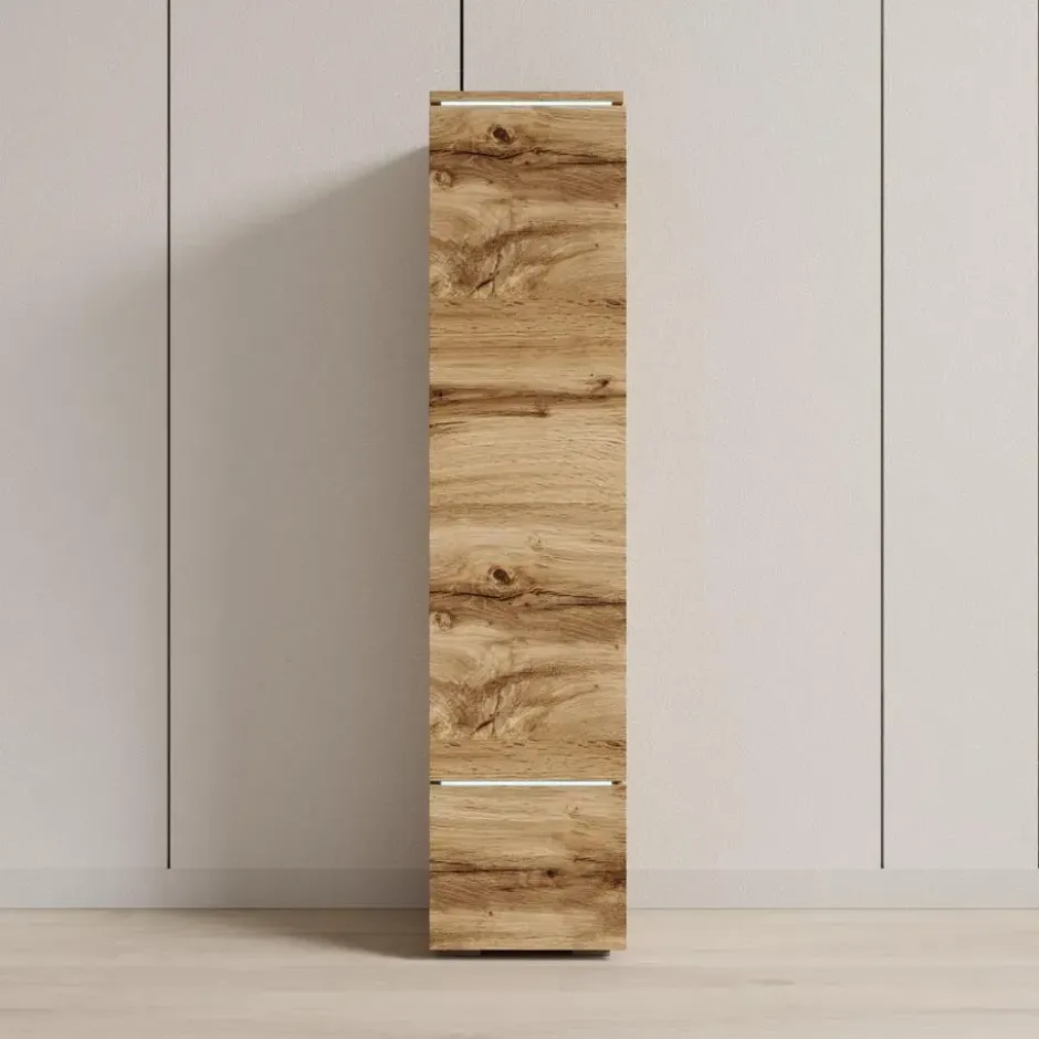Meubella - Verity - Vitrinekast met LED - Eikenpatroon - 30x33x130 cm