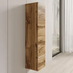 Meubella - Verity - Vitrinekast met LED - Eikenpatroon - 30x33x130 cm