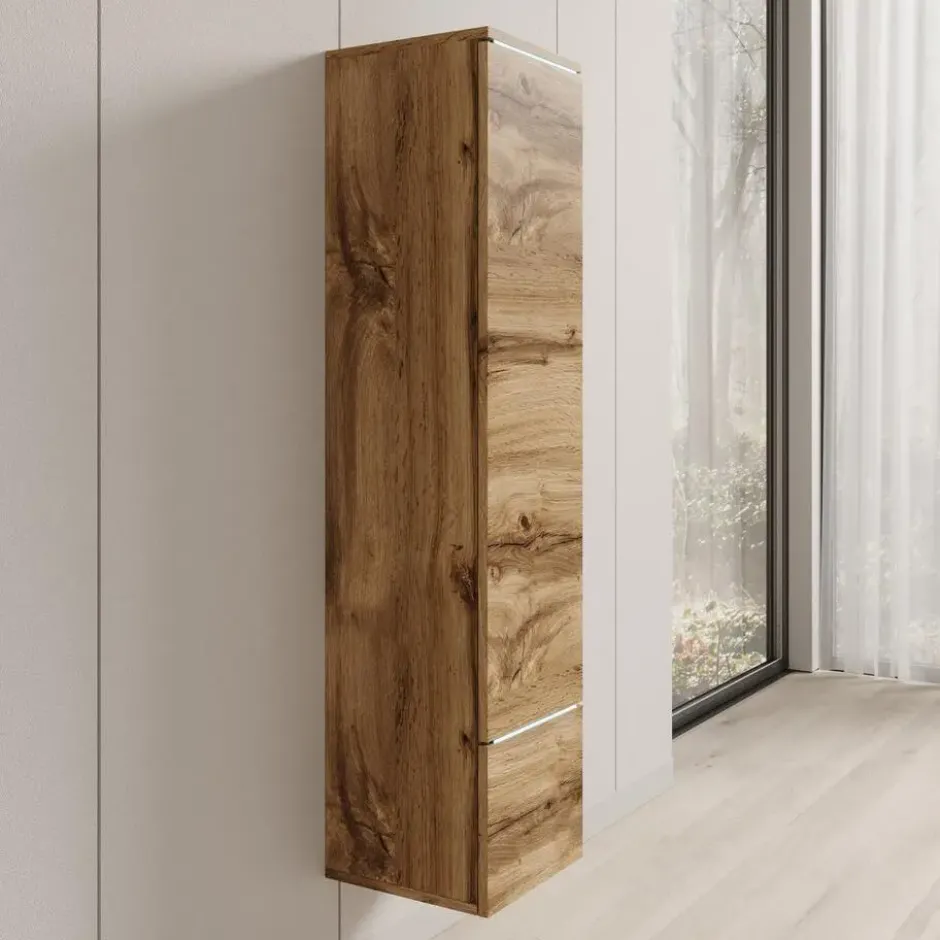 Meubella - Verity - Vitrinekast met LED - Eikenpatroon - 30x33x130 cm