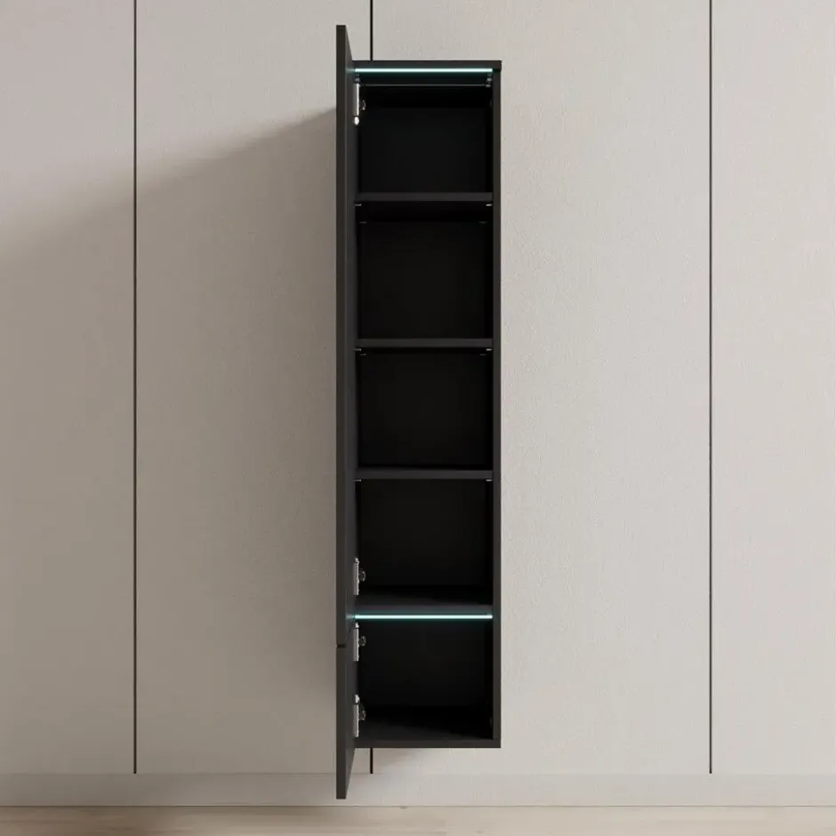 Meubella - Verity - Vitrinekast met LED - Zwart - 30x33x130 cm