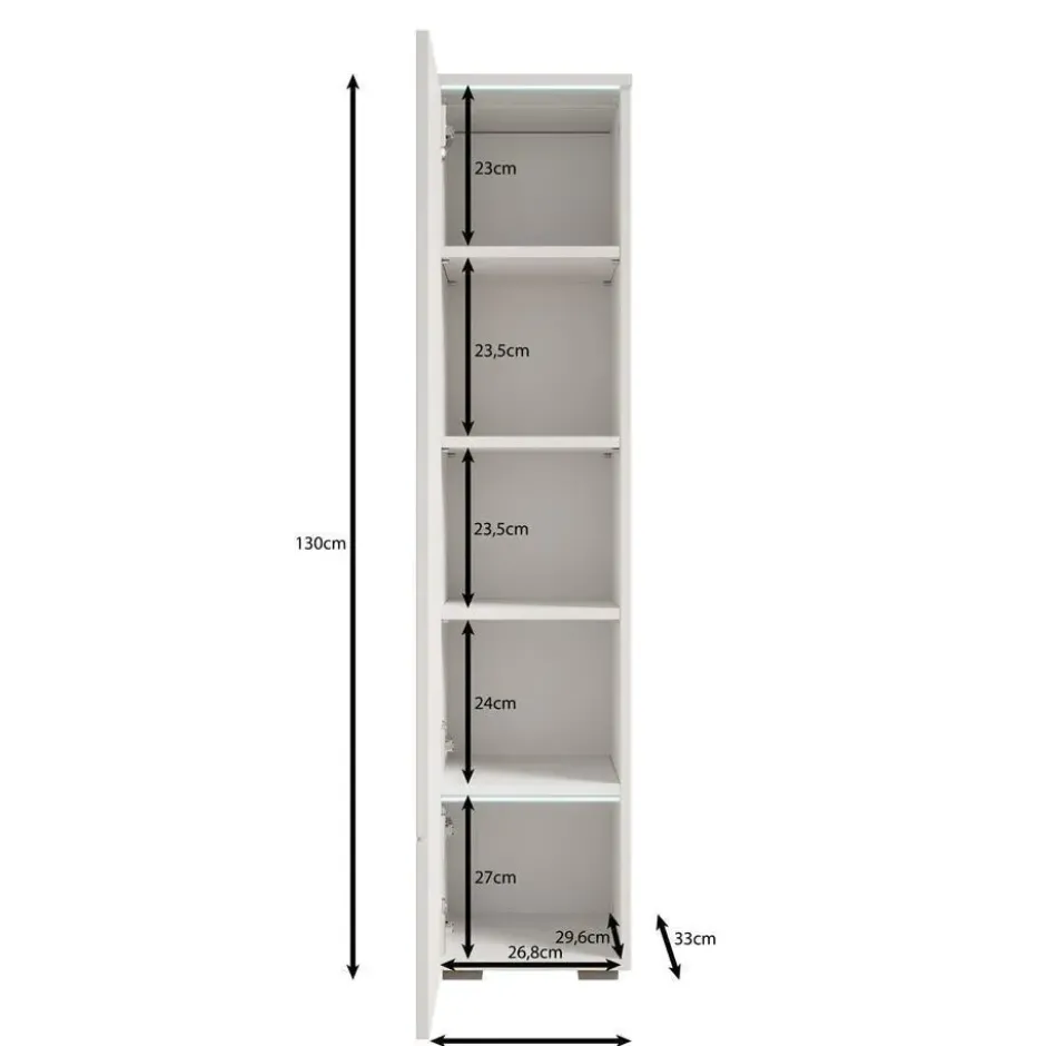 Meubella - Verity - Vitrinekast met LED - Zwart - 30x33x130 cm