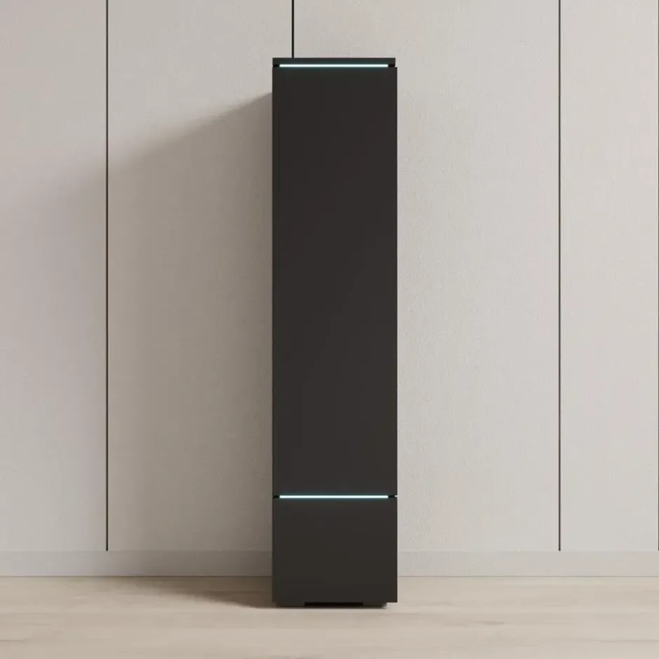 Meubella - Verity - Vitrinekast met LED - Zwart - 30x33x130 cm