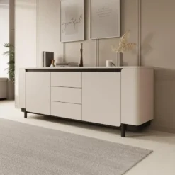 Meubella - Vexon - Dressoir met lades - Beige/Zwart - 205x45x78 cm