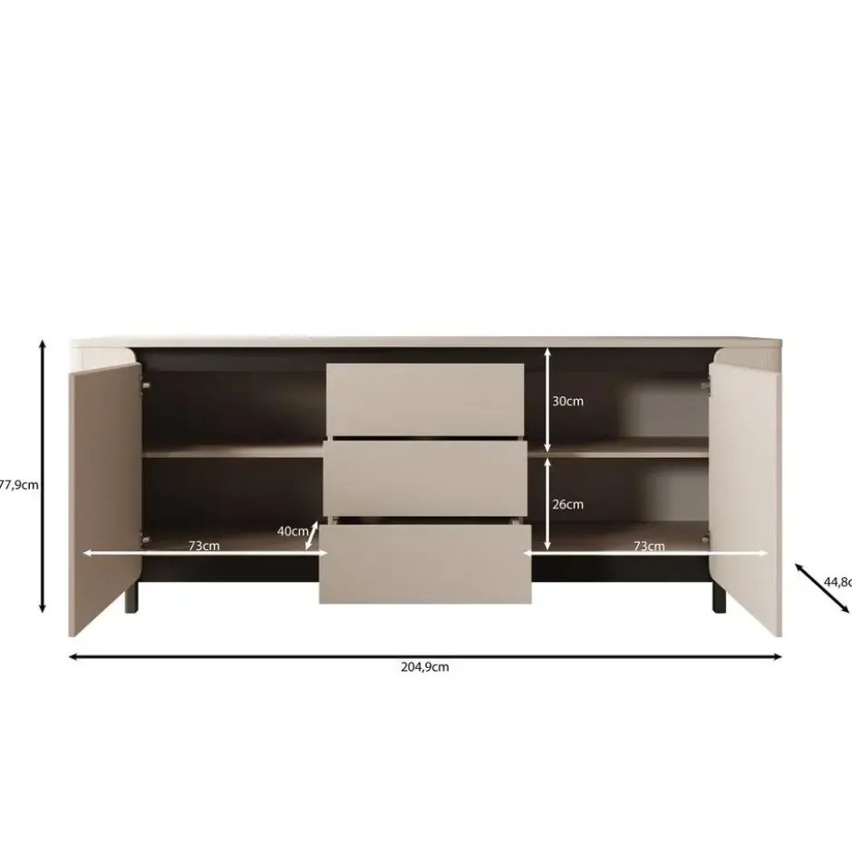 Meubella - Vexon - Dressoir met lades - Beige/Zwart - 205x45x78 cm