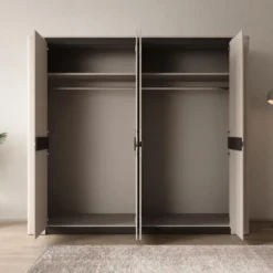 Meubella - Vexon - Kledingkast 4 deuren - Beige/Zwart - 240x63x214 cm