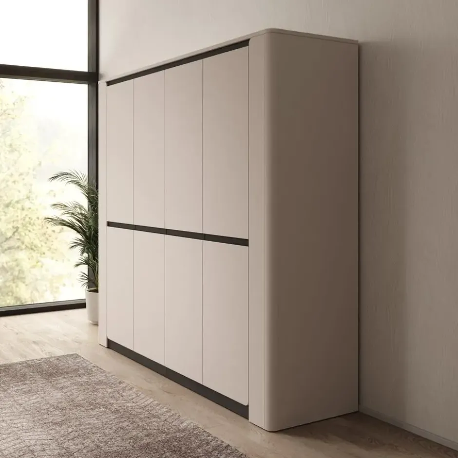 Meubella - Vexon - Kledingkast 4 deuren - Beige/Zwart - 240x63x214 cm