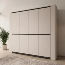 Meubella - Vexon - Kledingkast 4 deuren - Beige/Zwart - 240x63x214 cm