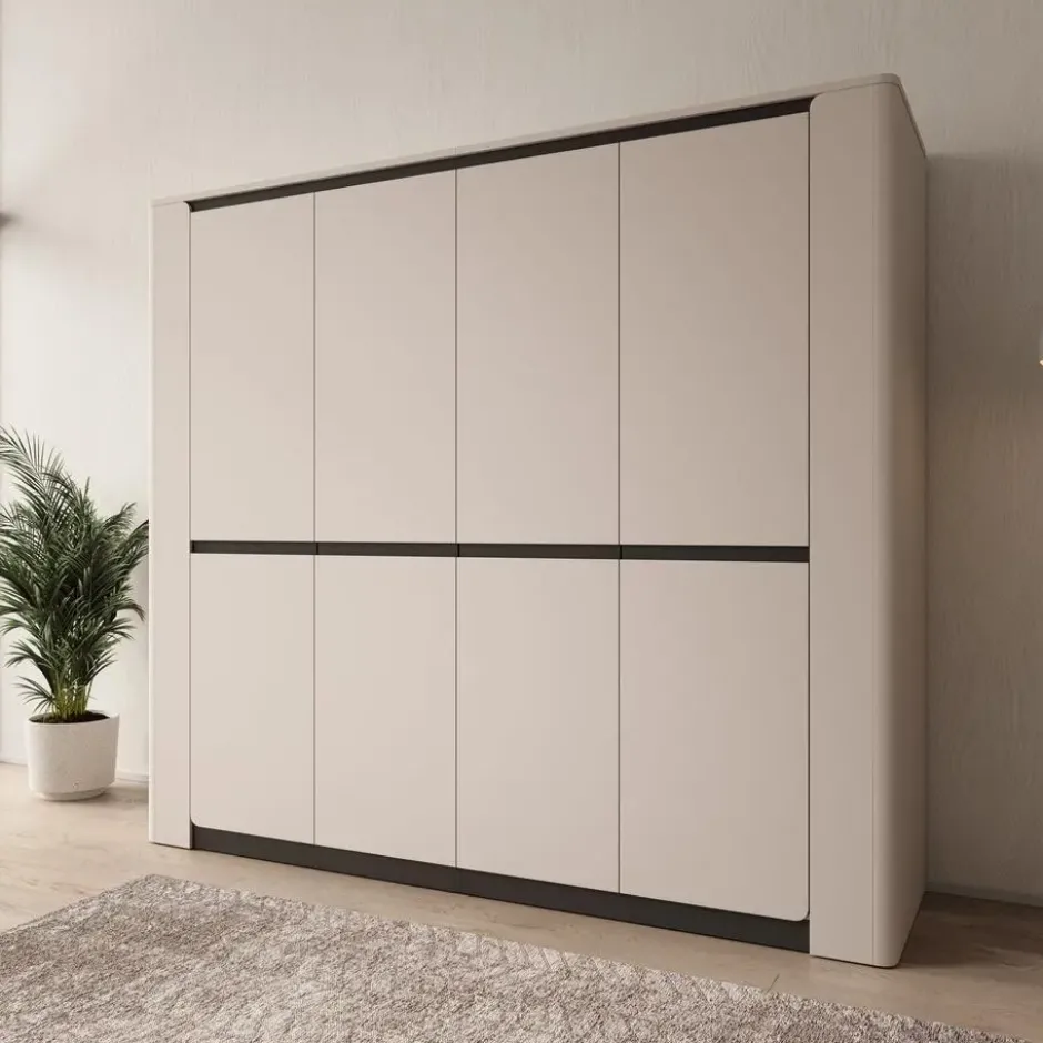 Meubella - Vexon - Kledingkast 4 deuren - Beige/Zwart - 240x63x214 cm