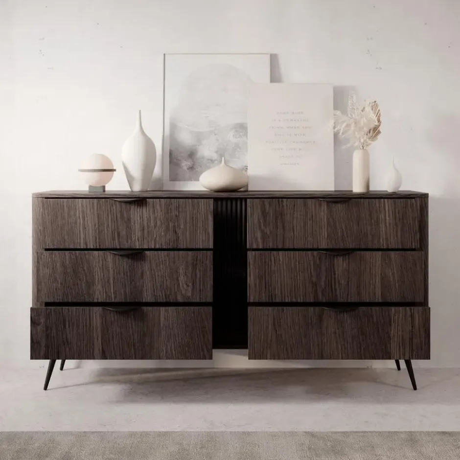Meubella - Victoria - Ladekast - Donker eiken - 163x38x81 cm