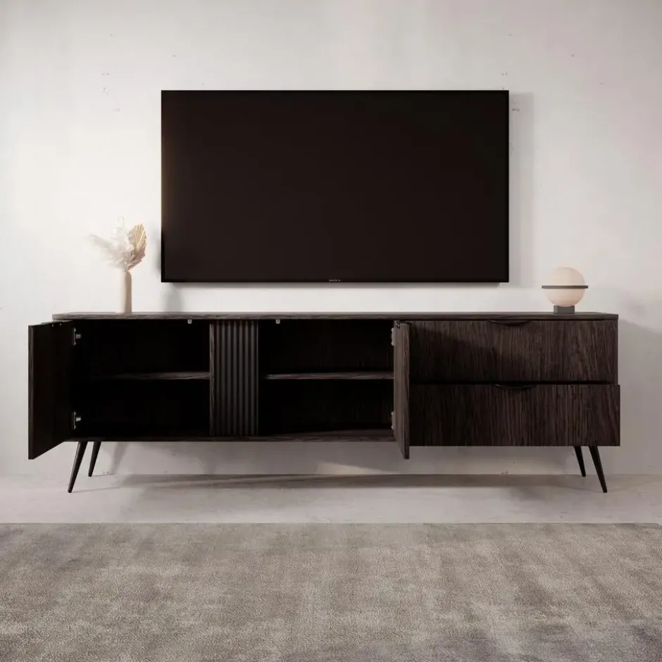 Meubella - Victoria - TV-Meubel - Donker eiken - 195 cm
