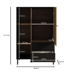 Meubella - Vitrinekast Charles 1 - Zwart eiken - 87 cm