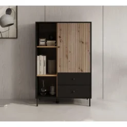 Meubella - Vitrinekast Charles 1 - Zwart eiken - 87 cm
