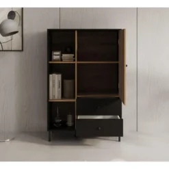 Meubella - Vitrinekast Charles 1 - Zwart eiken - 87 cm