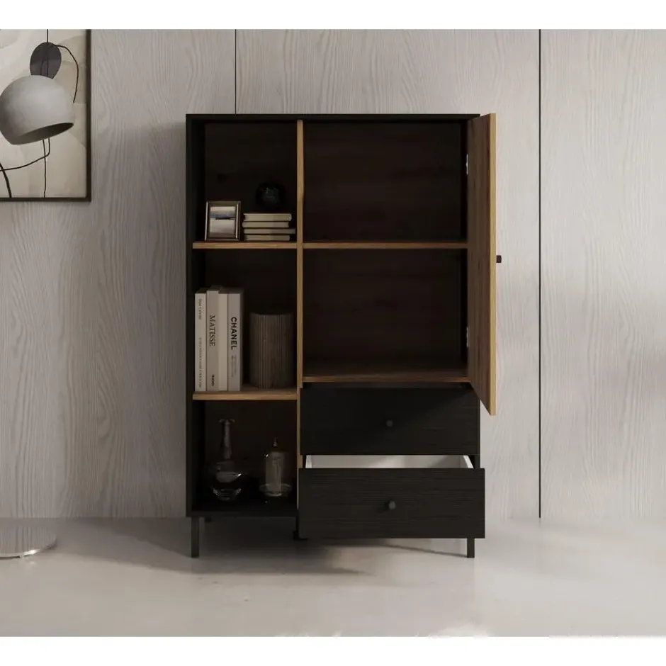 Meubella - Vitrinekast Charles 1 - Zwart eiken - 87 cm