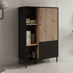 Meubella - Vitrinekast Charles 1 - Zwart eiken - 87 cm