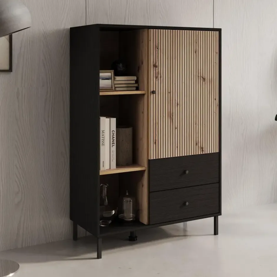 Meubella - Vitrinekast Charles 1 - Zwart eiken - 87 cm