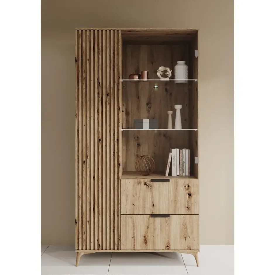Meubella - Vitrinekast Evy - Eiken - 100 cm