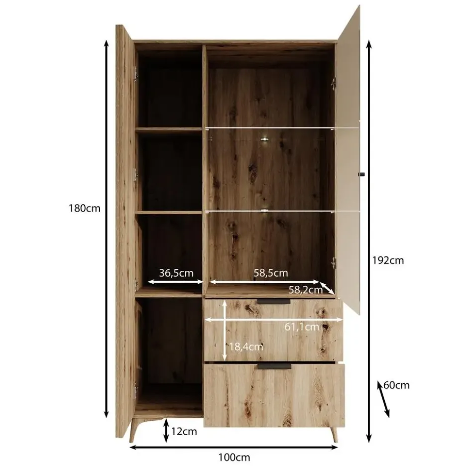 Meubella - Vitrinekast Evy - Eiken - 100 cm