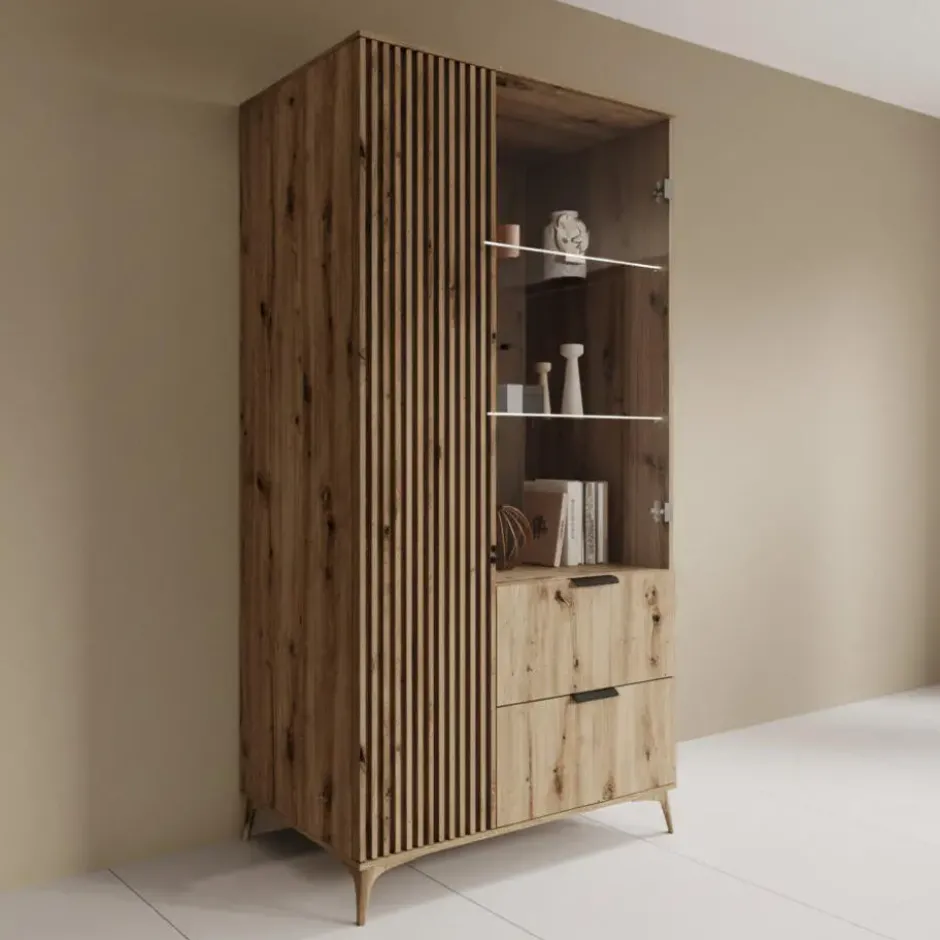 Meubella - Vitrinekast Evy - Eiken - 100 cm