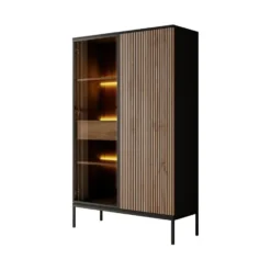 Meubella - Vitrinekast Legend - Mat zwart - Eiken - 104 cm