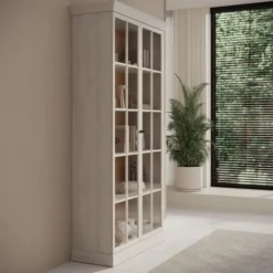 Meubella - Vitrinekast Leroy - Wit eiken - 102 cm