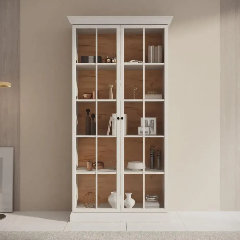 Meubella - Vitrinekast Leroy - Wit eiken - 102 cm