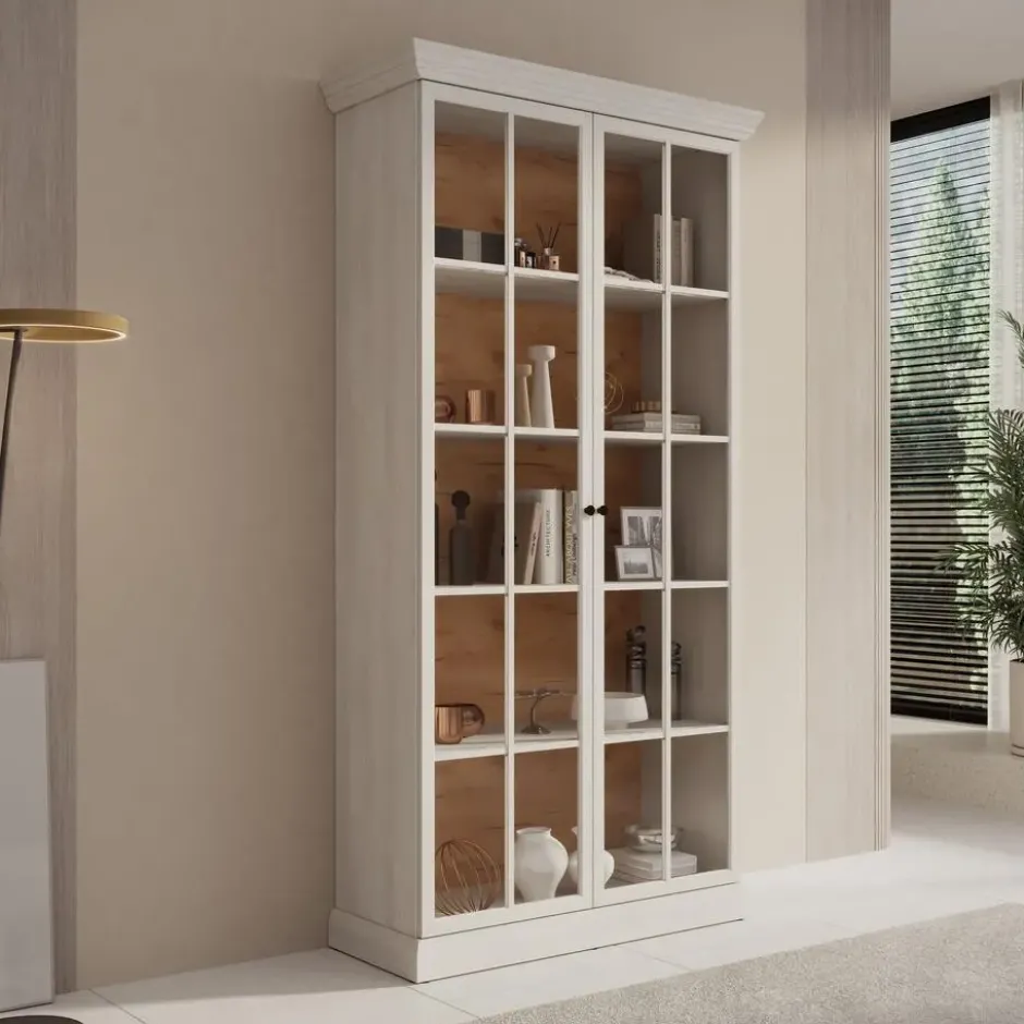 Meubella - Vitrinekast Leroy - Wit eiken - 102 cm