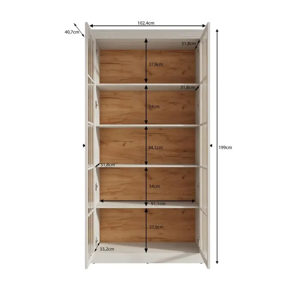 Meubella - Vitrinekast Leroy - Wit eiken - 102 cm