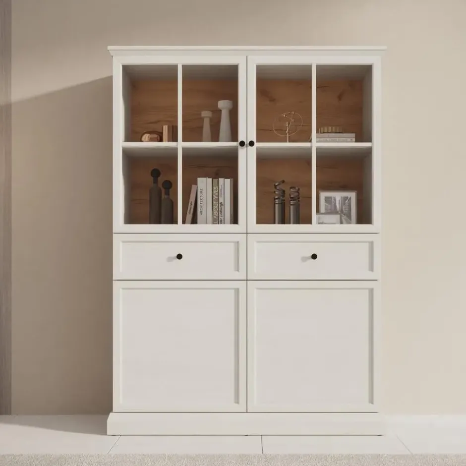 Meubella - Vitrinekast Leroy - Wit eiken - 114 cm