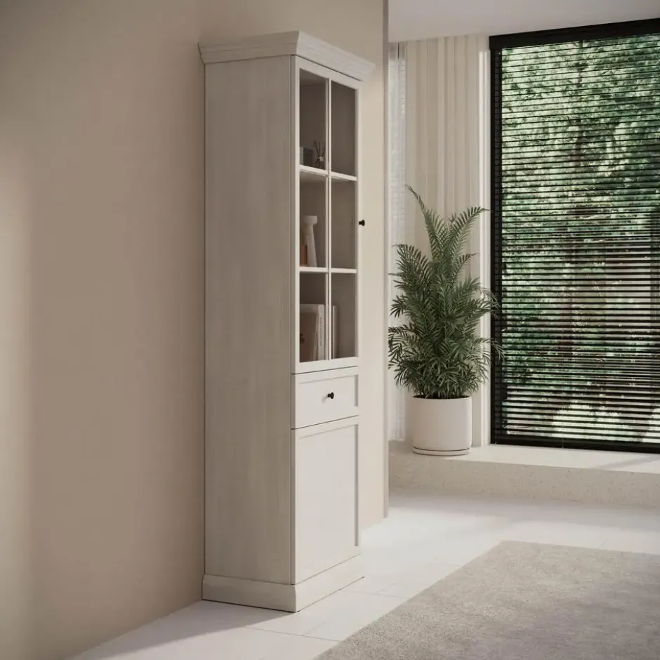 Meubella - Vitrinekast Leroy - Wit eiken - 63 cm