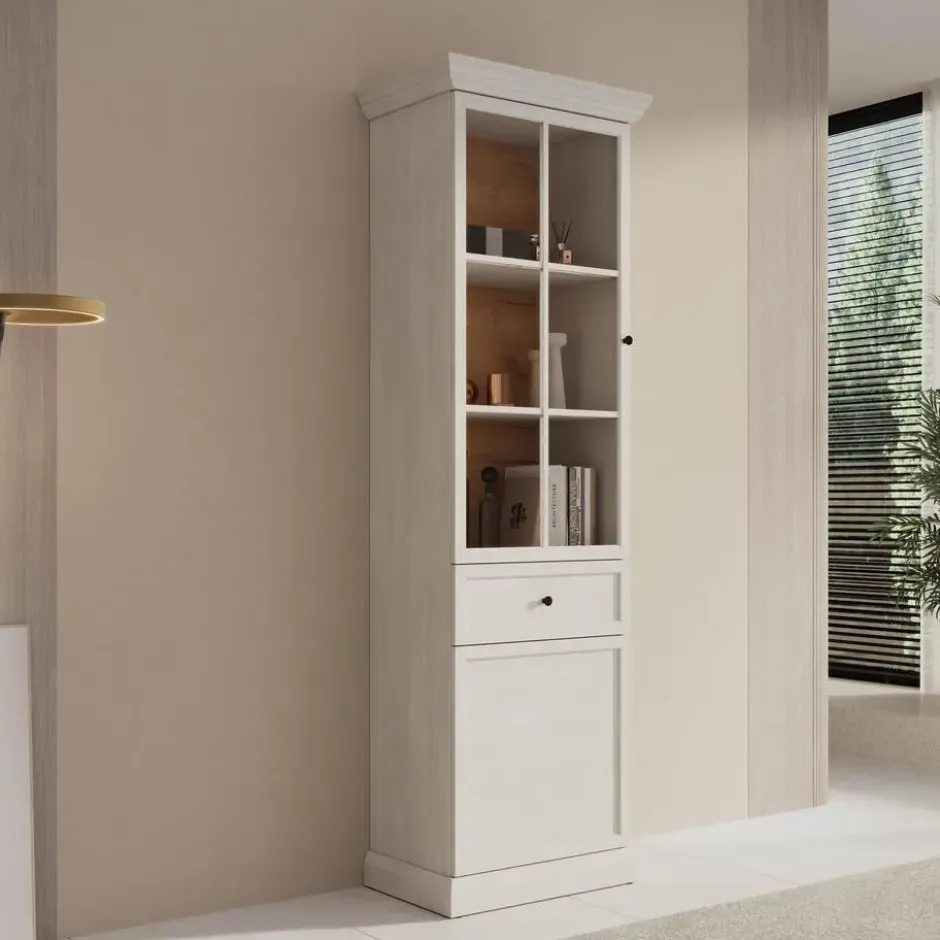Meubella - Vitrinekast Leroy - Wit eiken - 63 cm