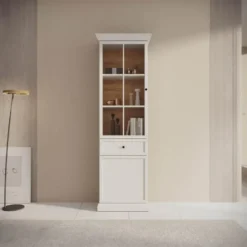 Meubella - Vitrinekast Leroy - Wit eiken - 63 cm