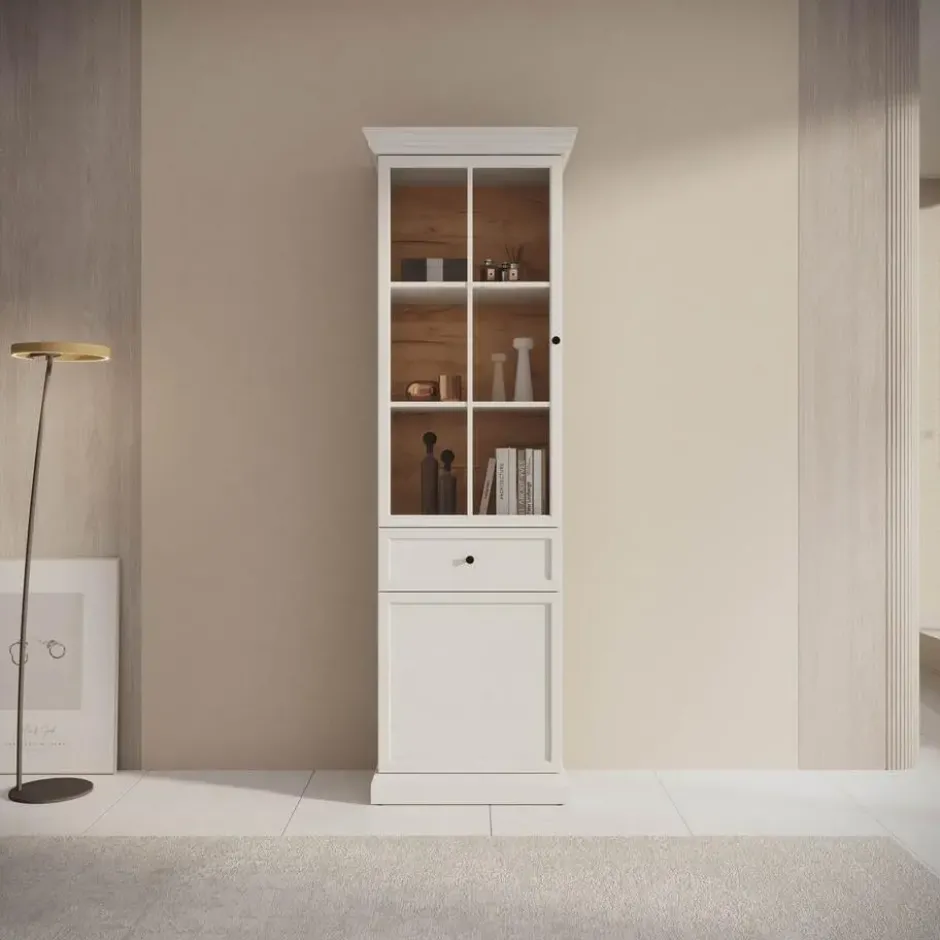 Meubella - Vitrinekast Leroy - Wit eiken - 63 cm