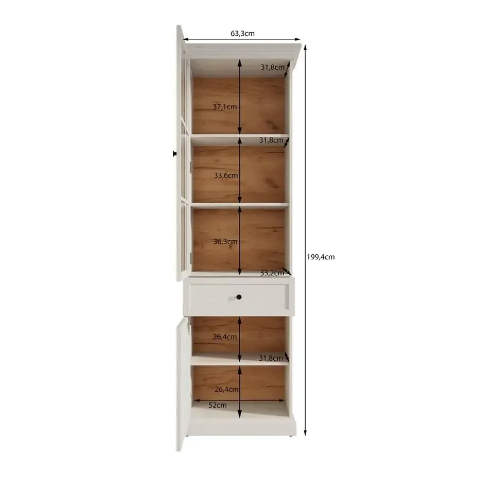 Meubella - Vitrinekast Leroy - Wit eiken - 63 cm