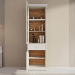 Meubella - Vitrinekast Leroy - Wit eiken - 63 cm
