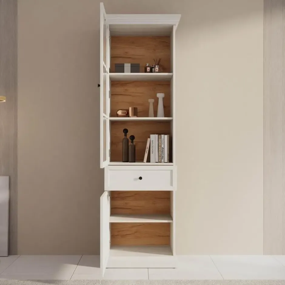 Meubella - Vitrinekast Leroy - Wit eiken - 63 cm