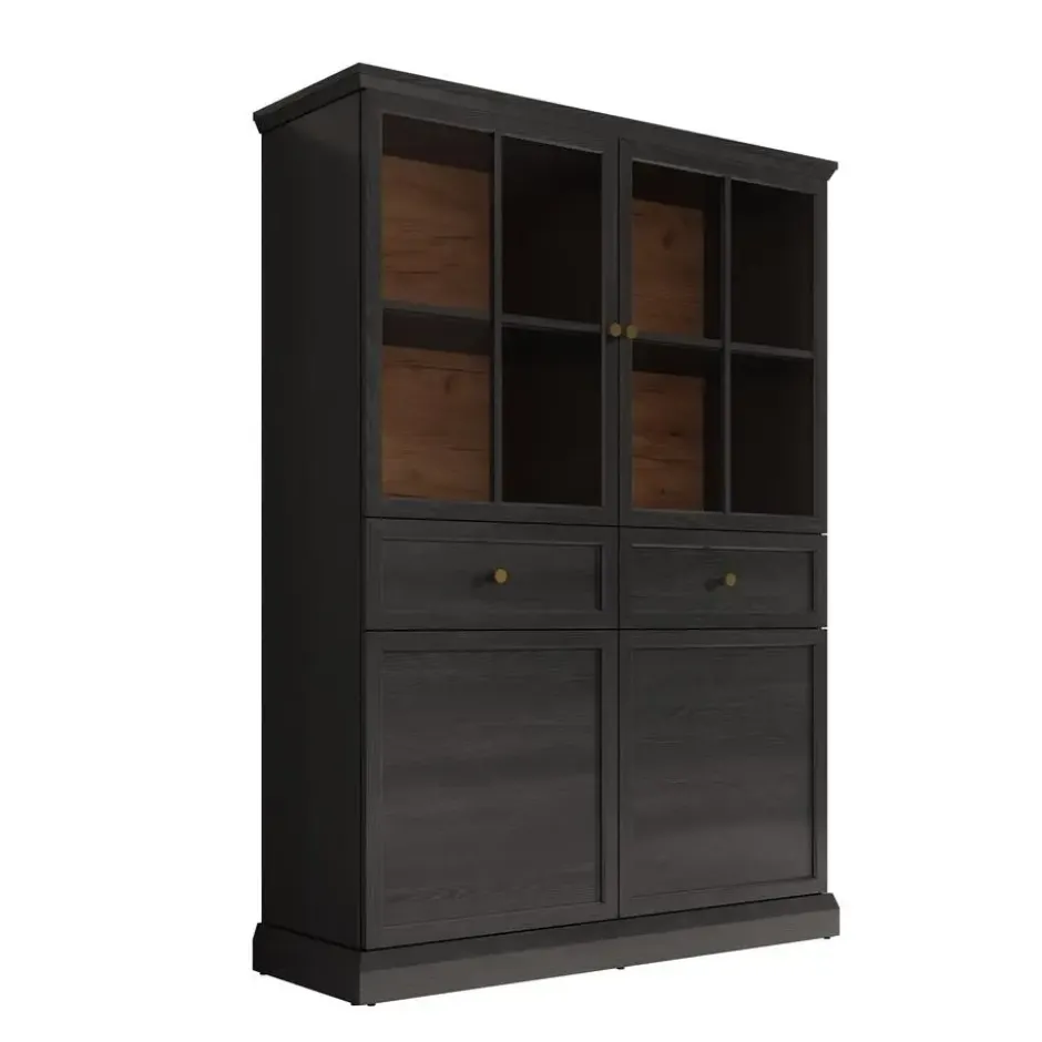 Meubella - Vitrinekast Leroy - Zwart eiken - 114 cm