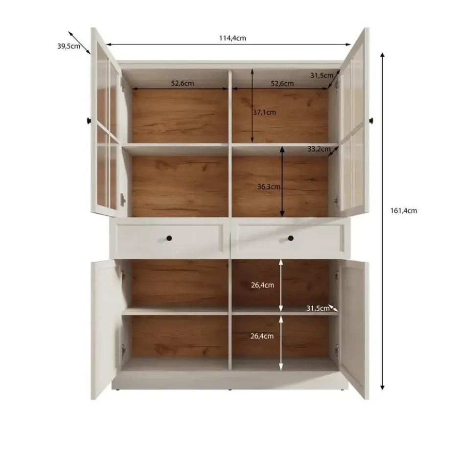 Meubella - Vitrinekast Leroy - Zwart eiken - 114 cm