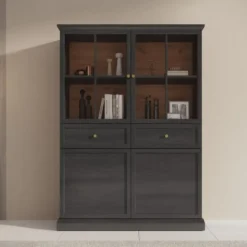 Meubella - Vitrinekast Leroy - Zwart eiken - 114 cm