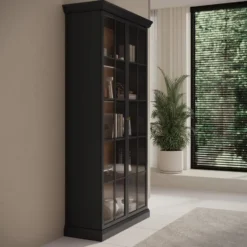 Meubella - Vitrinekast Leroy - Zwart eiken - 102 cm