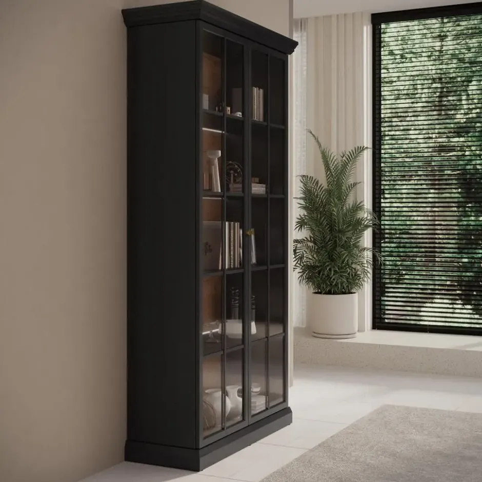 Meubella - Vitrinekast Leroy - Zwart eiken - 102 cm