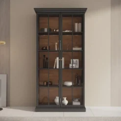 Meubella - Vitrinekast Leroy - Zwart eiken - 102 cm