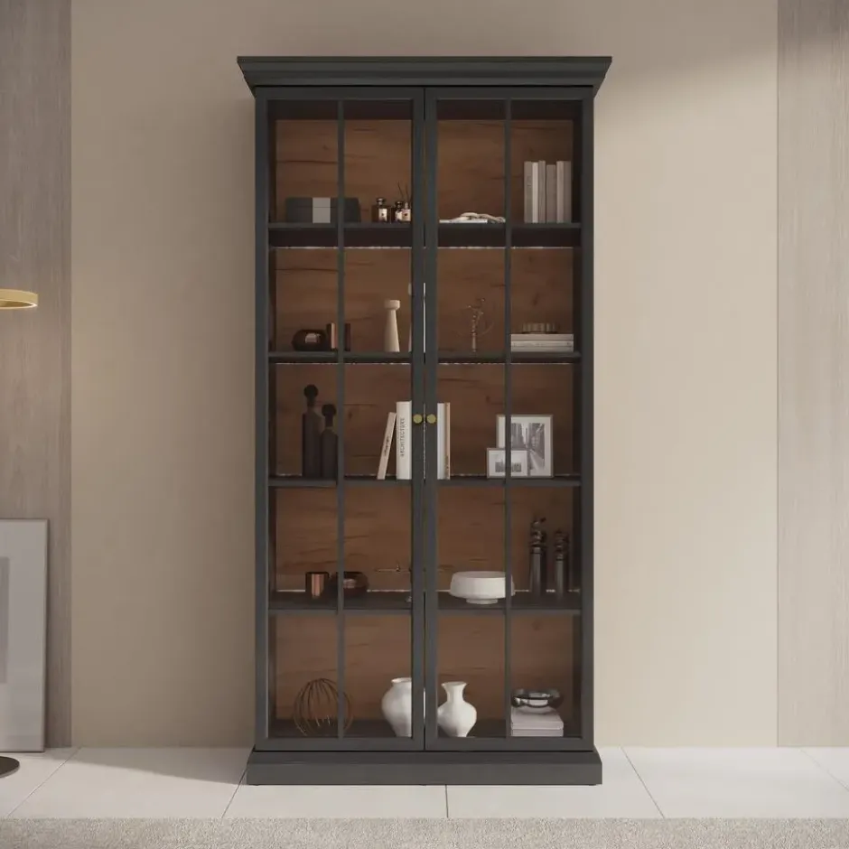 Meubella - Vitrinekast Leroy - Zwart eiken - 102 cm